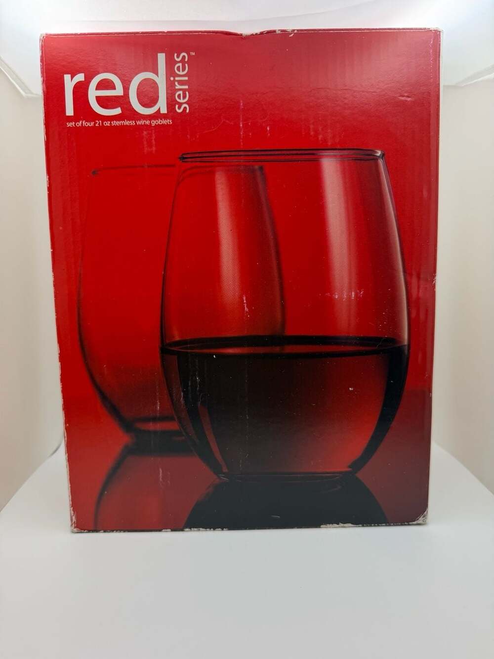 Home Essentials Red Series Set of Four 21 oz Stemless Wine Goblets